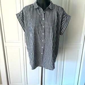 LOFT Navy Gingham Check XL short sleeve shirt